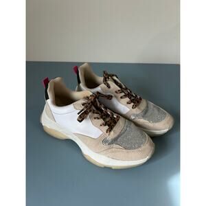 Juna fashion sneaker womens 8 white silver leopard neutral